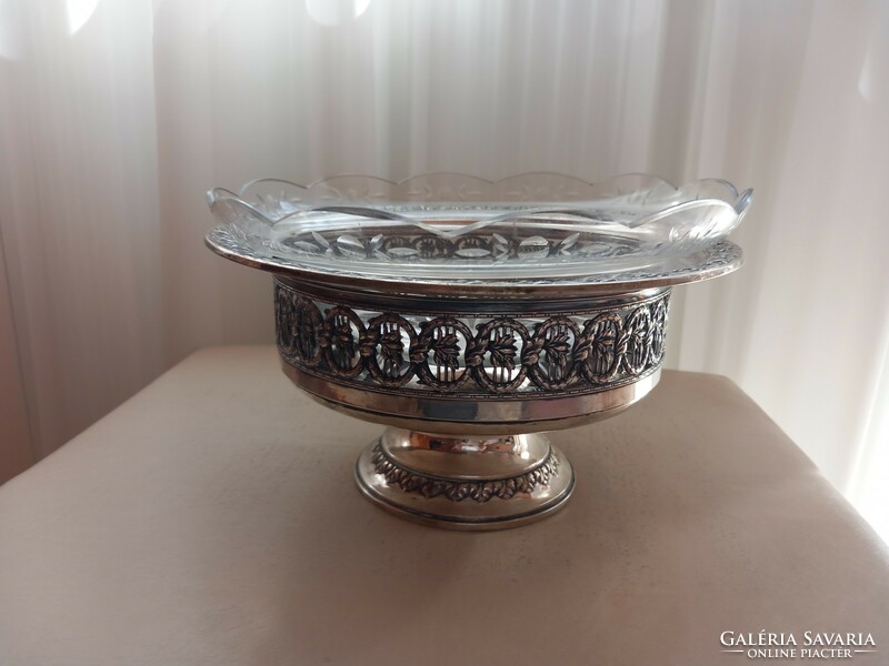 Decorative silver base table center with glass insert