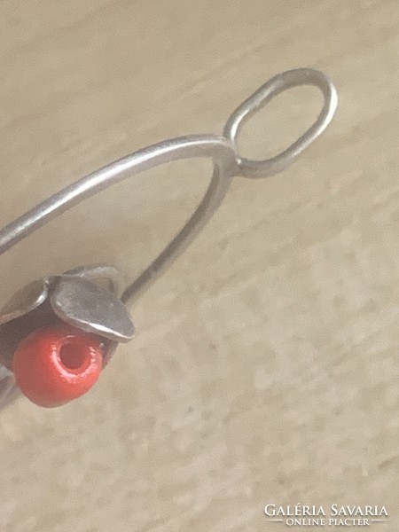 Silver pendant with coral beads without markings