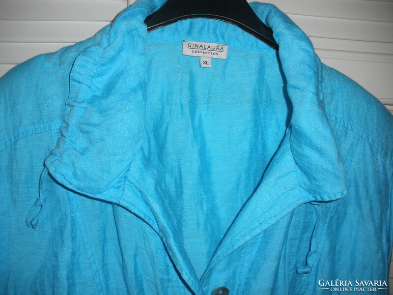 Ginalaura turquoise blue casual linen jacket, xl