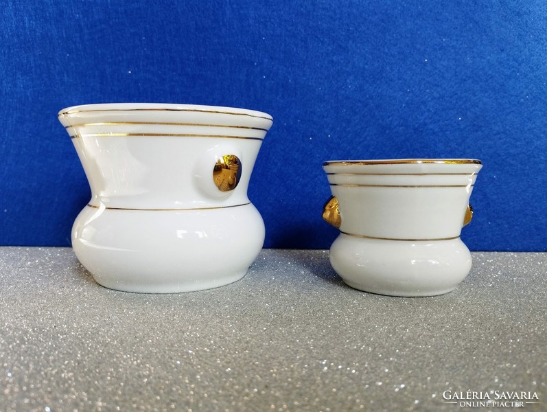 Two small porcelain flower pots with gold decoration