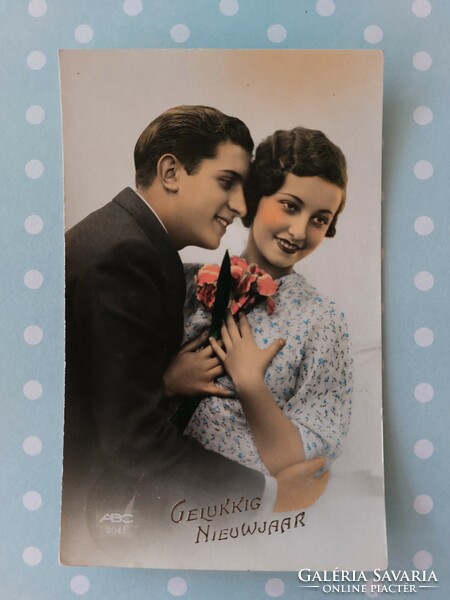 Old postcard love couple photo postcard