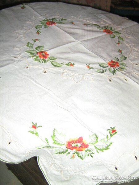 Beautiful vintage sewn floral machine embroidered tablecloth