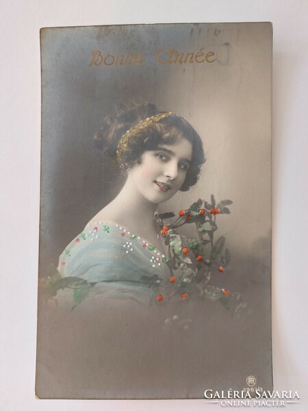 Old New Year's postcard 1911 female photo postcard