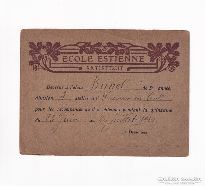 Iskolai dicsérő lap 2db 1910-1911 (Francia)