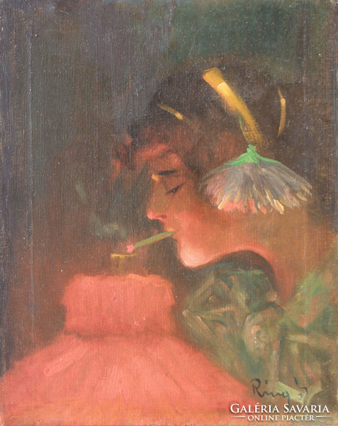 Kasznár ring jenő: lady lighting a cigarette