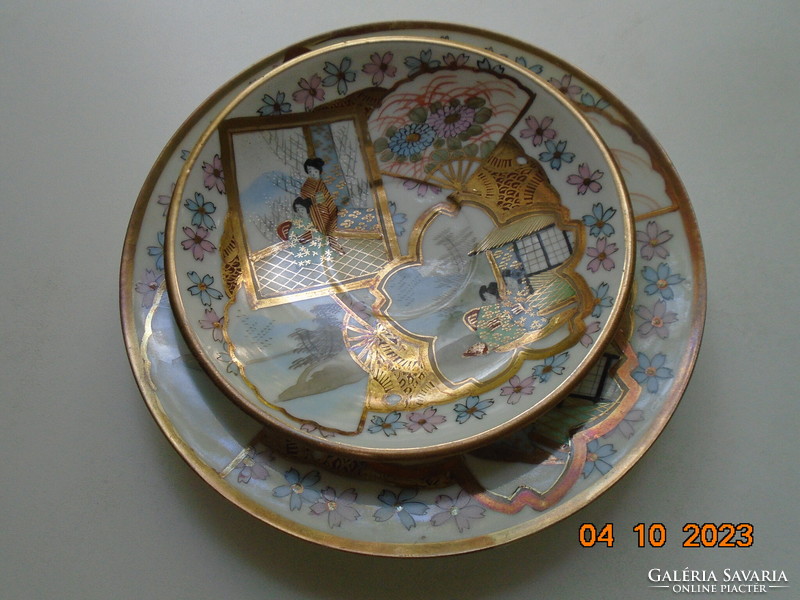 Antique Kutan set with rich antique gilding, life and landscapes made of extremely fine eggshell porcelain