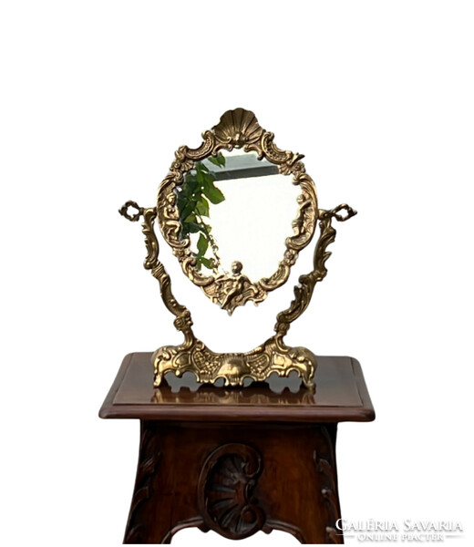 Réz barokk stílusú asztali tükör szólóban vagy párban