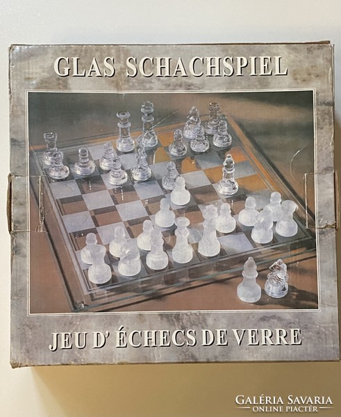 Glass flat chess set 25 x 25 cm with original box
