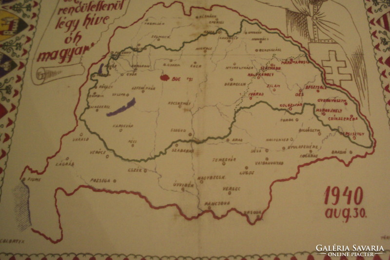 Rare period document dated August 30, 1940, with the eastern counties of the truncated Hungary. Színes m.