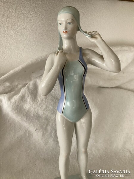 Raven Háza porcelain figure of a swimming girl / rare sculpture