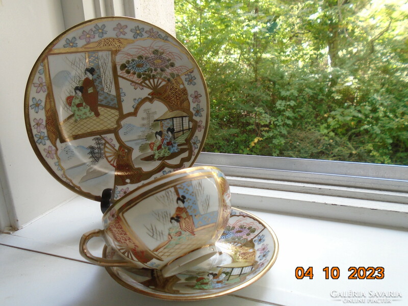 Antique Kutan set with rich antique gilding, life and landscapes made of extremely fine eggshell porcelain