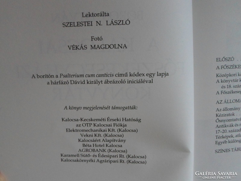 Boros István: A Kalocsai Főszékesegyházi Könyvtár (1994)