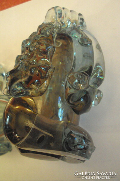 Különleges szakított üveg oroszlán figura,vízzöld üvegből-Asztaldísz-súlynehezék-Csillagképes dísz !