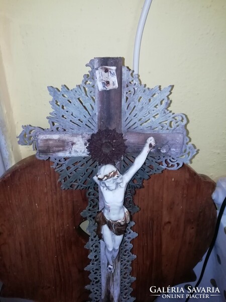 Antique crucifix with musical cylinder and clock needs restoration 62 cm