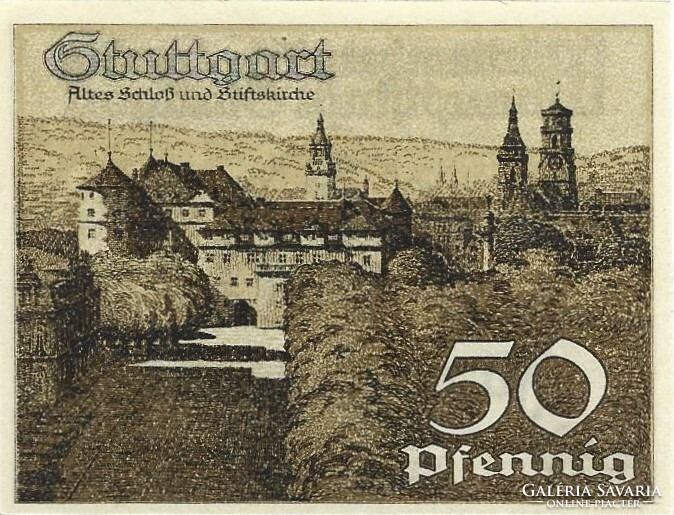 50 pfennig 1921 Stuttgart UNC "A" jelű barna sorszám