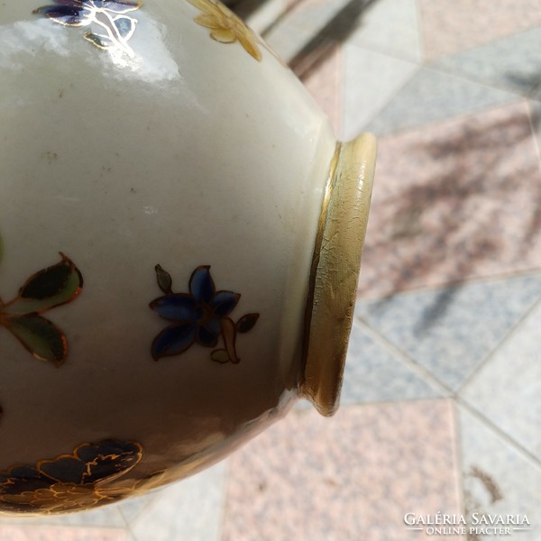 Antique Zsolnay ceramic jug, jar with colorful hand-painted flowers