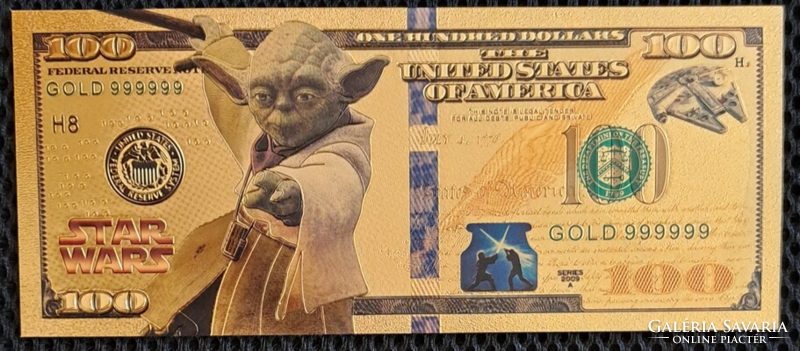 24 karátos aranyozott Star Wars Yoda 100 dolláros fantázia pénz