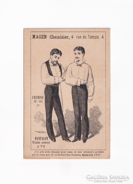 Men's tailor advertising leaflet 2 pieces 1900 (French) smaller and one larger