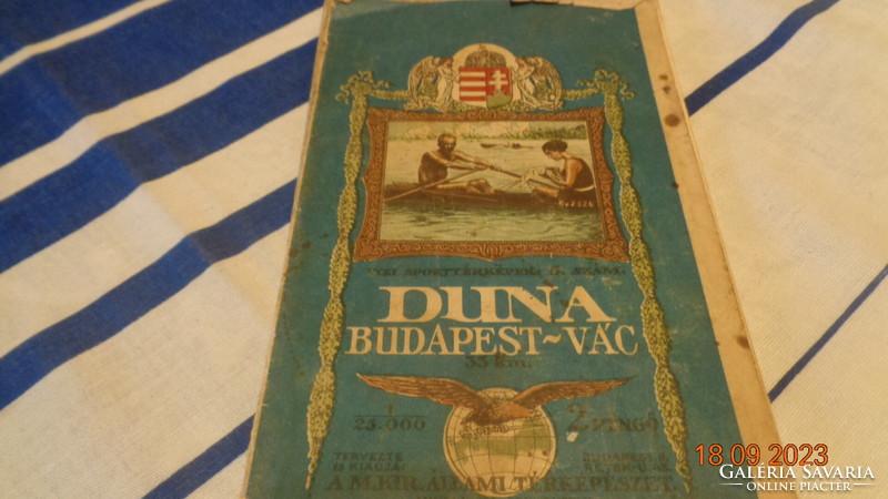 Danube - Budapest - Vác water sports map 33 km. From the 1930s, Hungarian royal cartography