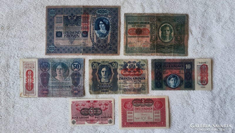 OMM Korona sor (1902-1918) – 1, 2, 10, 20, 50, 100, 1000 DÖ (aUNC-F) | 7 db bankjegy