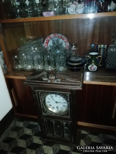 Antique wooden wall clock in need of cleaning, 56 cm high