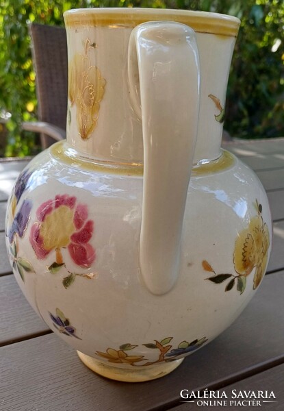 Antique Zsolnay ceramic jug, jar with colorful hand-painted flowers