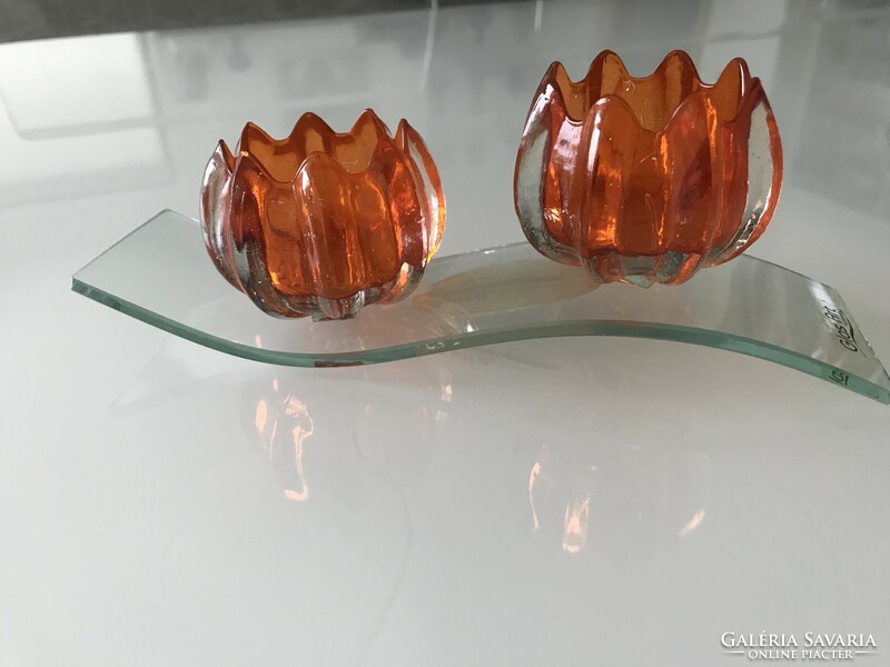 Kézműves üveg mécsestartó bimbó formájú , színezett üveggel, 20 cm