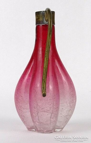 1O982 XIX. századi gerezdes repesztett rózsaszín szecessziós üveg kiöntő 15.5 cm