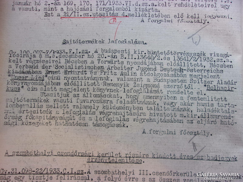 Magyar királyi államvasutak. Igazgatósági körrendeletek. 1933