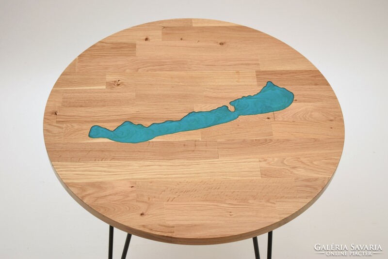Balaton solid oak and epoxy coffee table / with hairpin legs / epoxy balaton