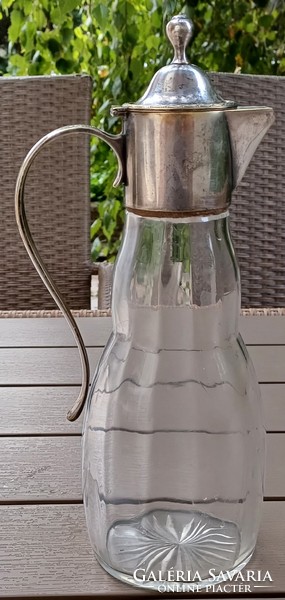 Beautiful antique carafe with lid, decanter with silver type blown glass art deco art deco