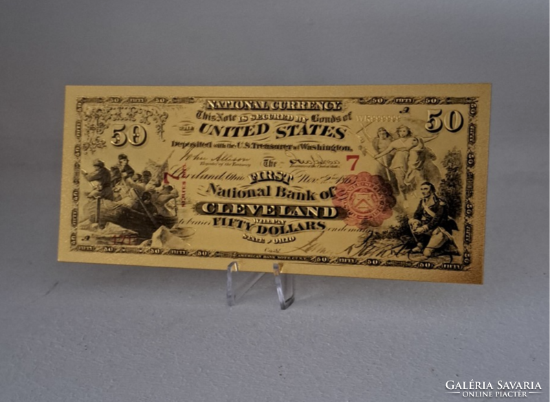 50 dollar, 24 kt gold banknote for wedding anniversary or birthday