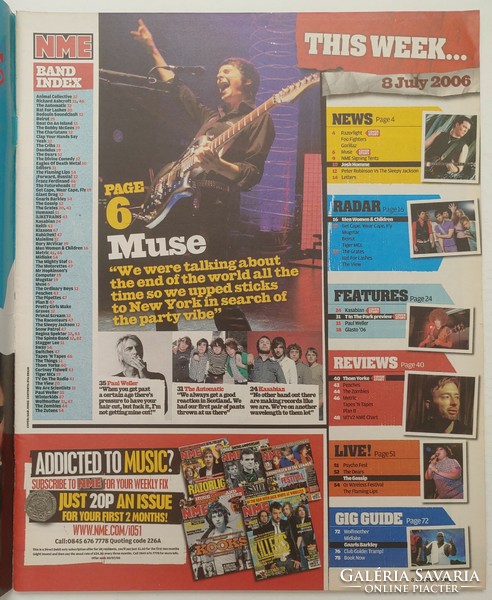 NME magazin 06/7/8 Kasabian Paul Weller Thome Yorke The Gossip The Dears Muse Zombies Peaches