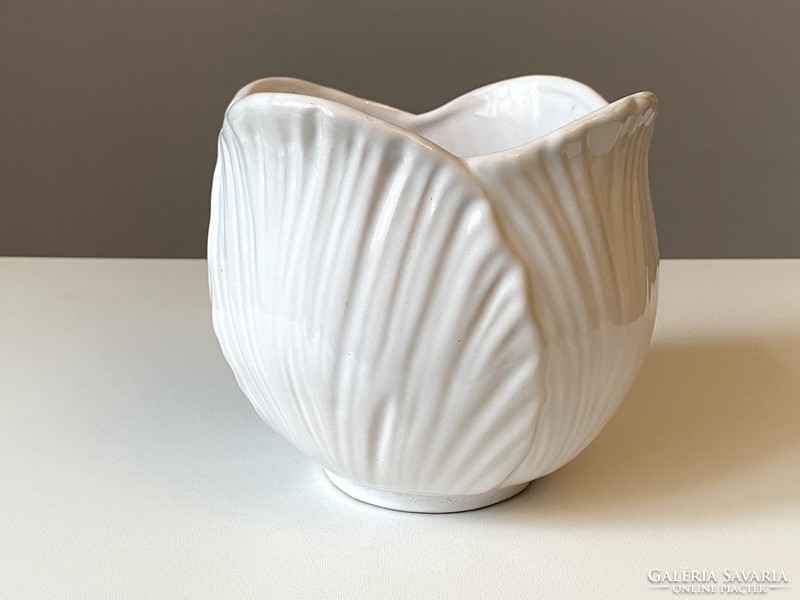 Flower petals white glazed ceramic bowl