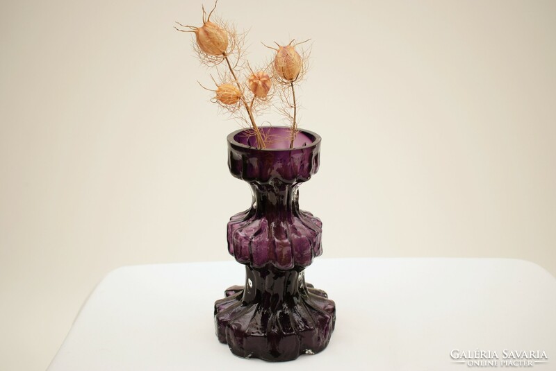 Mid Century Ingrid Glass Lila Üveg Váza / Retró váza