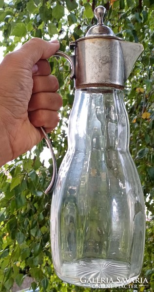 Beautiful antique carafe with lid, decanter with silver type blown glass art deco art deco