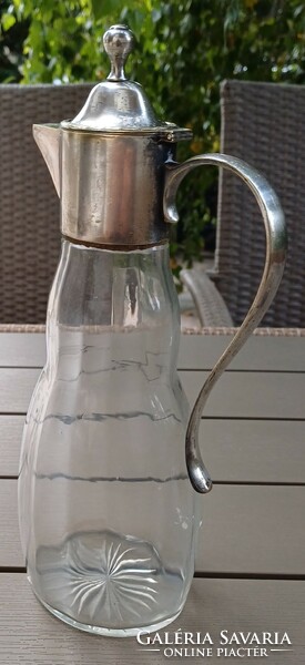 Beautiful antique carafe with lid, decanter with silver type blown glass art deco art deco