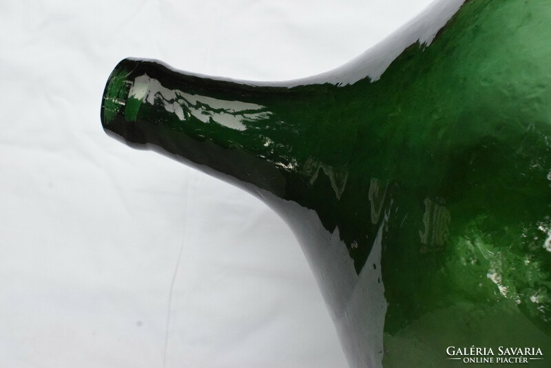 Antique green glass balloon with air bubbles, demison, glass bottle 41 x 24 cm