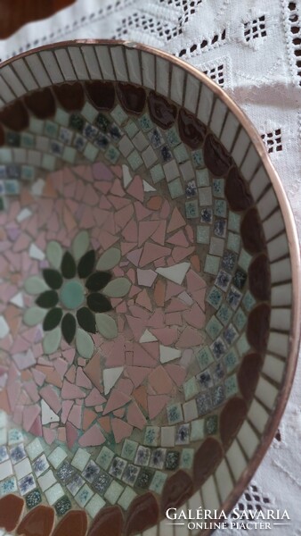 Old metal mosaic fruit bowl, handmade bowl