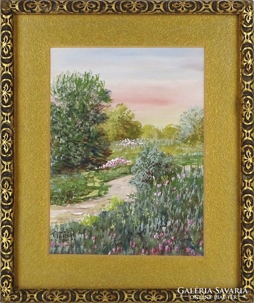 1O939 XX. századi festő : Tavaszi virágos kastélykert