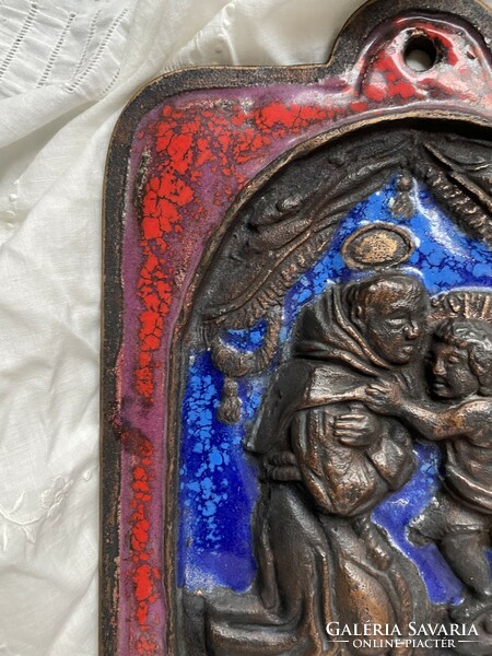 Church themed heavy copper alloy - fire enamel relief, wall picture