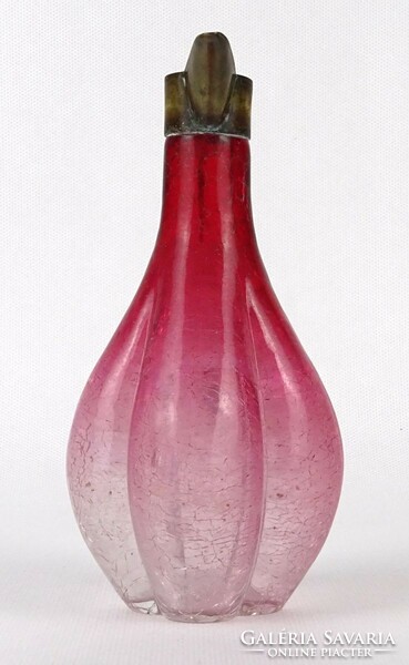 1O982 XIX. századi gerezdes repesztett rózsaszín szecessziós üveg kiöntő 15.5 cm