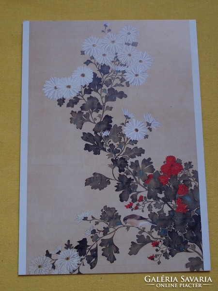 Japanese greeting card, flowers and bird