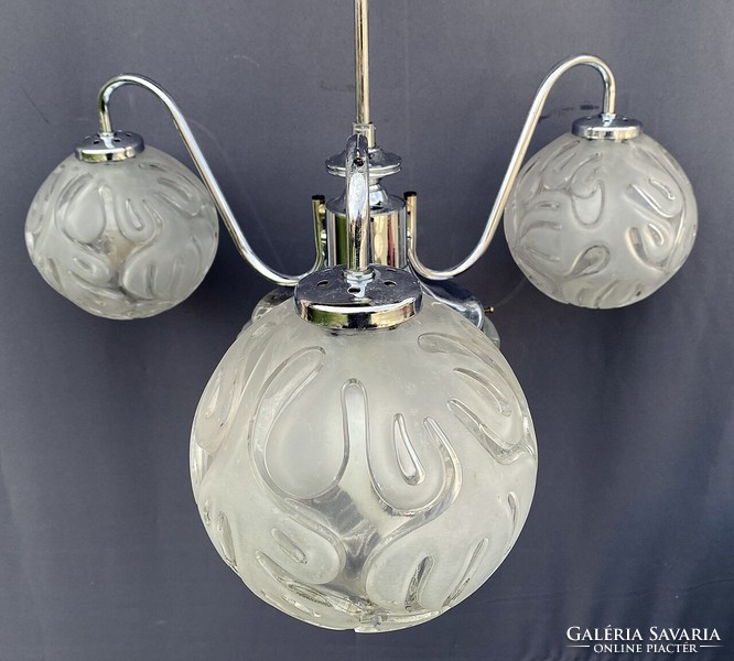 Nickel-plated Art Deco Bauhaus chandelier.