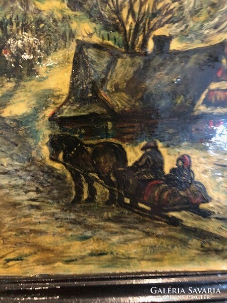 XX. századi magyar művész, olaj, karton festmény, 20 x 20 cm-es nagyságú.