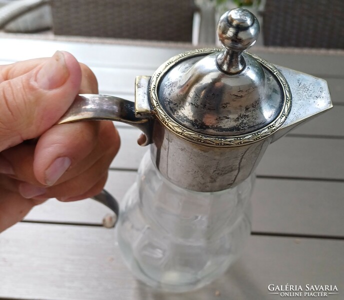 Beautiful antique carafe with lid, decanter with silver type blown glass art deco art deco