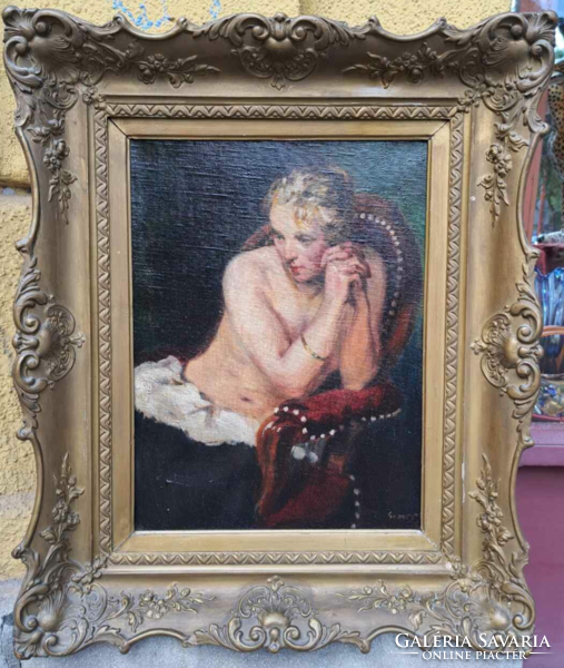 A rare topic! Original, signed Lajos Gimes (1886 Miskolc -1945 Buchenwald) female nude painting