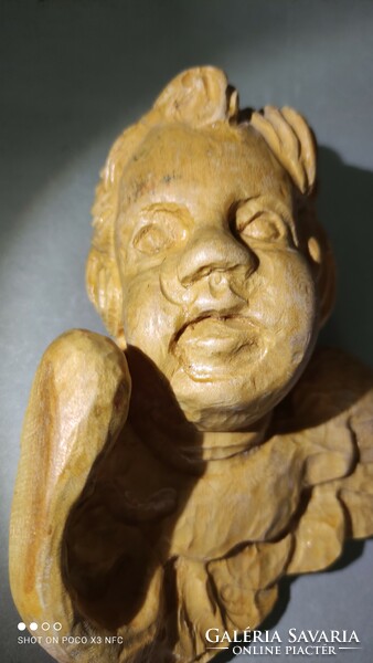 Old craftsman large Art Nouveau carved wooden putto angel wall and Christmas tree decoration table decoration