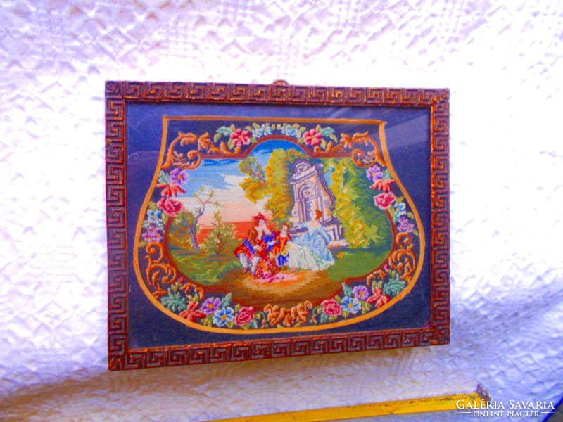 -Antique handmade needle tapestry picture framed beautiful handicraft work