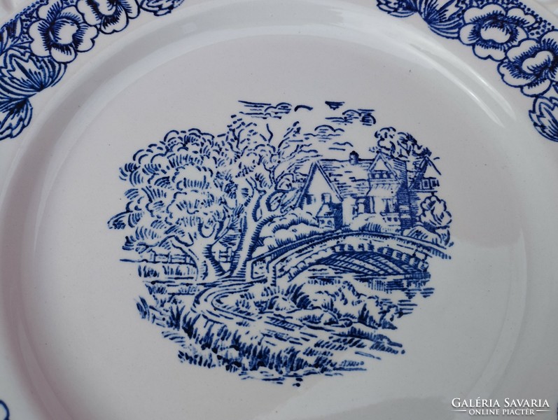 Jelenetes angol porcelán nagy lapos tányér, 2 db.